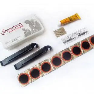 Bicycle Tire Repair Kit with Patches and Tire Levers in Box