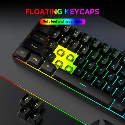 61 tuşlu RGB oyun kablolu klavye ve fare seti renkli MINI mekanik olmayan film siyah beyaz bilgisayar klavyesi