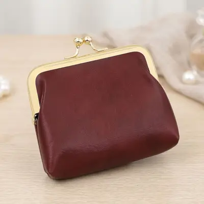 Retro Oil-Wax Leather Mini Coin Purse with Iron Clasp, Large Capacity - 7