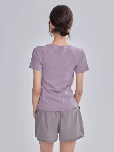Women's Quick-Dry Short-Sleeve Yoga Top, Thin Summer Stretch Sports T-Shirt - 6