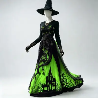2026 Halloween Costume Treehouse Thorn Lace Chiffon Long Dress