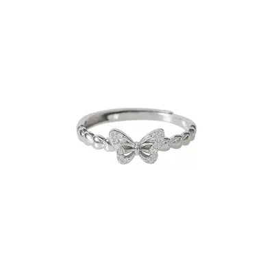 925 Silver Plated Butterfly Ring Women's Tail Ring Niche Design Accessible Luxury Index Finger Ring Plain Band Open Ring High-End