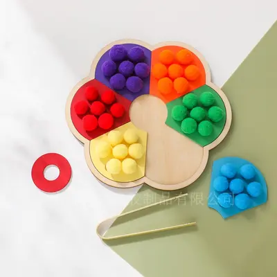 Rainbow Wooden Bead Clip Puzzle Toy, Color Sorting Educational Game for Kids - 3