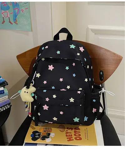 Star Pattern Backpack for Junior High Girls, Large Capacity - 11