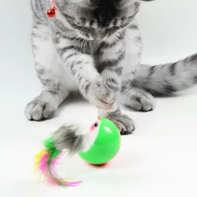 Roly-Poly Mouse Cat Toy with Teaser Wand - 5