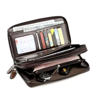 Men's Soft Leather Clutch Wallet with Anti-Theft Protection, Double Zip - 4