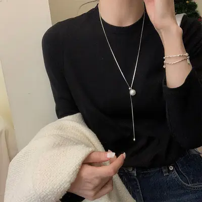 Perlenkette S925 Sterlingsilber verlängerbar Pullover Kette
