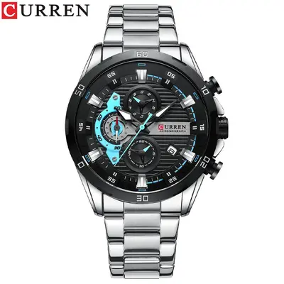 Curren 8402 erkek kuvars saati, su geçirmez, gece ışığı, çelik kayış - 9