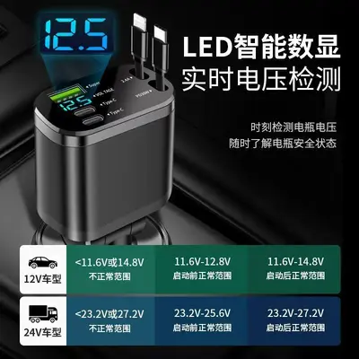 1-to-5 Smart Car Charger with Retractable Built-in Cable - 7