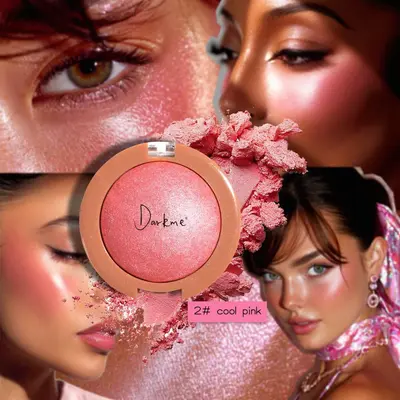 Darkme 2-in-1 Baked Pearlescent Blush and Highlighter, Peach Shade