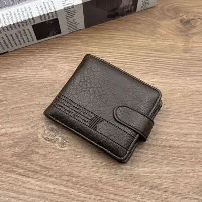 Men's Retro PU Leather Short Wallet with Multiple Card Slots and Coin Pocket - 8