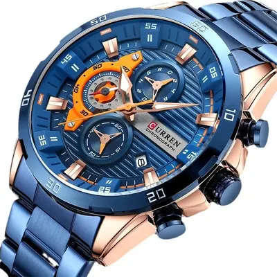Curren 8402 erkek kuvars saati, su geçirmez, gece ışığı, çelik kayış - 2