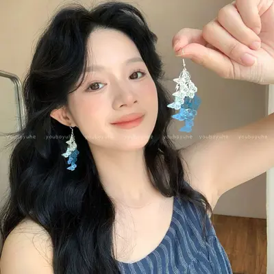 Luxury hollow butterfly tassel earrings, crystal-studded - 7