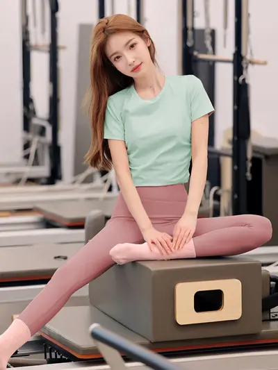 Kadınlar için Yoga giyim üstleri, yeni stil, güzel dopamin profesyonel Pilates eğitimi kısa kollu tişört spor spor kıyafeti - 11