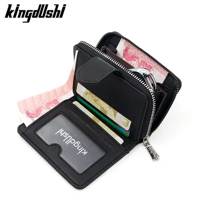 Oil Wax Leather Men's Vertical Wallet, Zipper and Snap Closure - 3