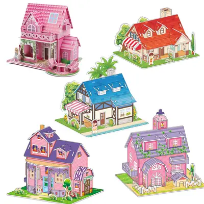 3D-Puzzle-Spielzeug, Kinder-Lernbausteine zum Stecken, Kindergarten-Schüler DIY-Haus, Preis und Geschenk