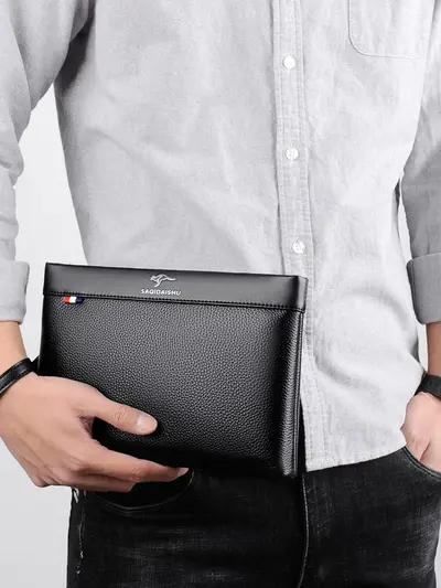 Men's Genuine Leather Clutch, Business Envelope Style, Full-Grain Cowhide - 3