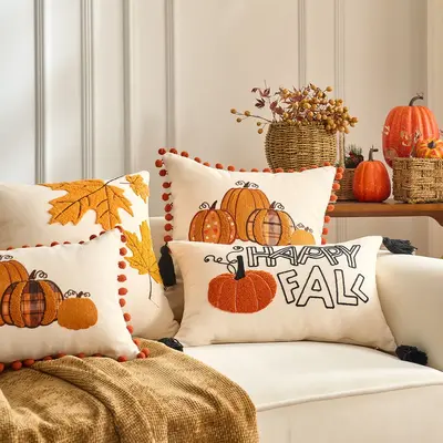 Beliebte Temu Grenzüberschreitung PC Herbst Ahornblatt Kürbis gemusterter Kissenbezug Thanksgiving Dekoration Wohnzimmer Sofa Sitzkissen Bezug - 2