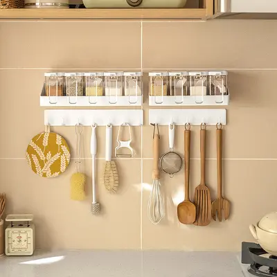 Spice rack, wall-mounted home-type kitchen spice rack without drilling, spice rack for oil, salt, sauce and vinegar.