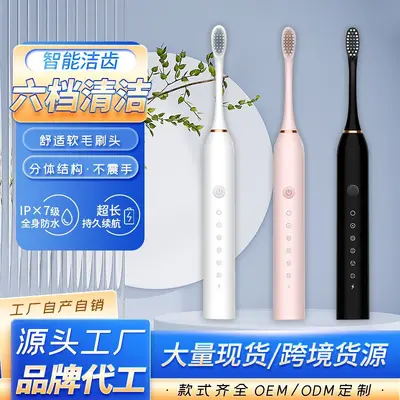 跨境全自动成人情侣通用超声波软毛牙刷套装电动牙刷冲牙器充电款
