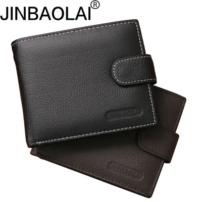 JINBAOLAI Herrenbrieftasche aus echtem Leder, kurz, mit Retro-Reißverschluss und Schnalle - 5