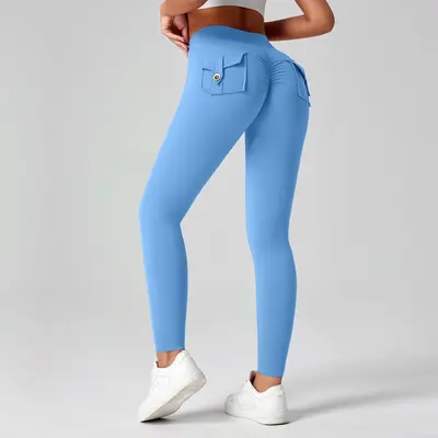 Damen-Yogahose mit hohem Bund, Po-Lifting-Effekt, angeraute elastische Qualität - 11