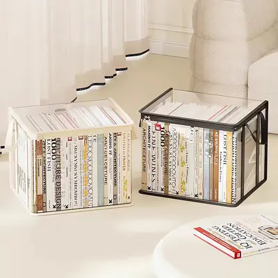 Large Capacity Transparent Book Storage Box Foldable Bookshelf Book Organizer Textbook Storage Bag Stationery Portable Book Bag