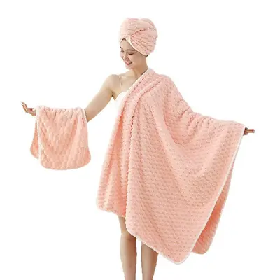 Three-piece coral velvet bath towel set