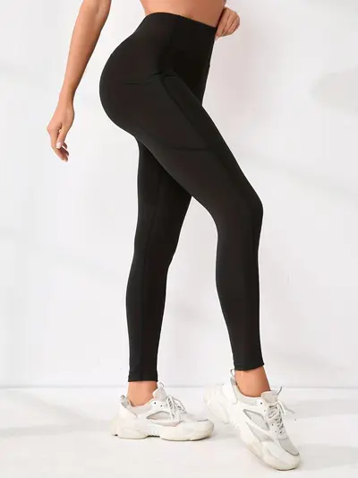 Kadın yüksek bel yoga tayt, düz renk, koşu ve açık hava spor pantolonu
