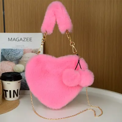 Heart-Shaped Women's Crossbody Bag, Rabbit Plush, Large Capacity - 9