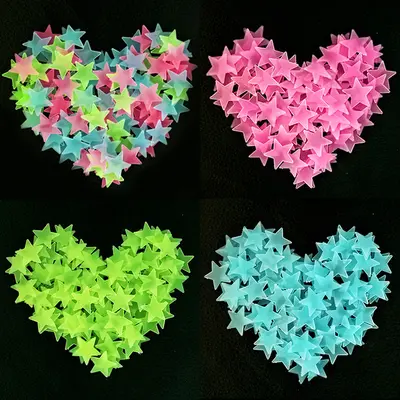 Leuchtende 3D-Sterne-Wandtattoos, fluoreszierend, blaues Licht