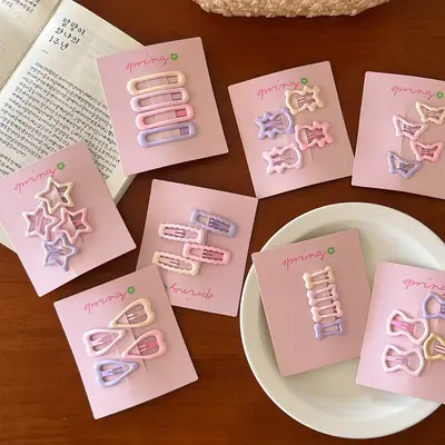 Sakura Cream Pink Hair Clip, Heart Bow Mini Clip for Women