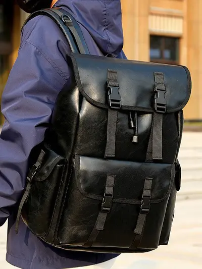 PU Leather School Backpack for Middle School and College, Laptop Compartment, Outdoor - 3
