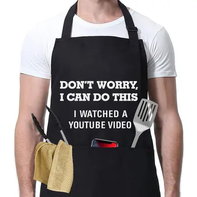 Black Men's Barbecue Chef Apron with Pockets, Adjustable, Waterproof - 9