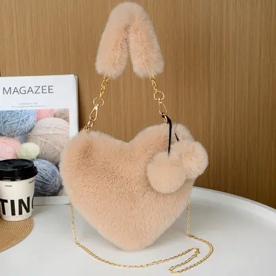 Heart-Shaped Women's Crossbody Bag, Rabbit Plush, Large Capacity - 8