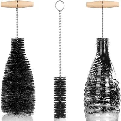 Bottle and Cup Brush, Coconut Palm Fiber, Stainless Steel Wire, Rust-Free - 8