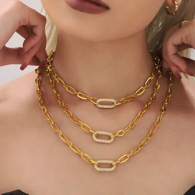 Sugar Cube INS Titanium Steel Jewelry Stainless Steel Micro-Plated Zircon Collarbone Necklace Bracelet Women European and American Simple and Elegant Set