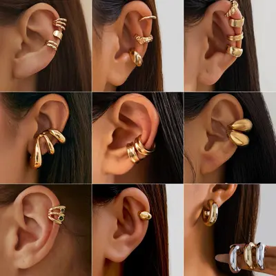 Non-Piercing Metal Pleated Ear Clips for Women, Geometric Design