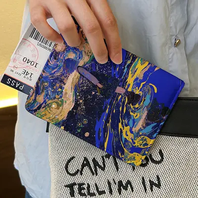 Van Gogh Yıldızlı Gökyüzü PU deri pasaport tutucu - 7