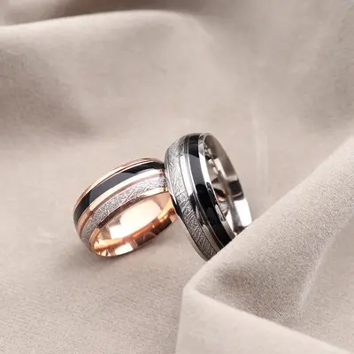 8MM stainless steel two-tone couple ring