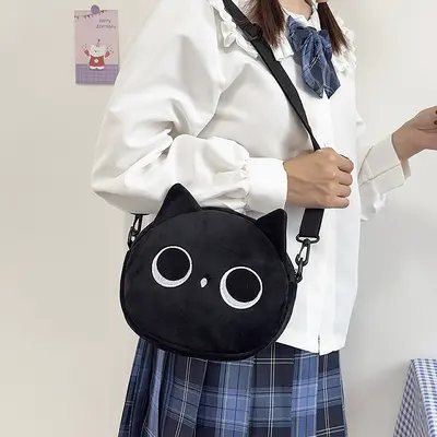 Cartoon cat small bag for women, new autumn and winter popular plush toy bag, Japanese cute crossbody plush bag