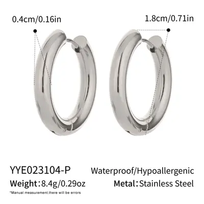 18K Gold-Plated Stainless Steel Plain Hoop Earrings - 10