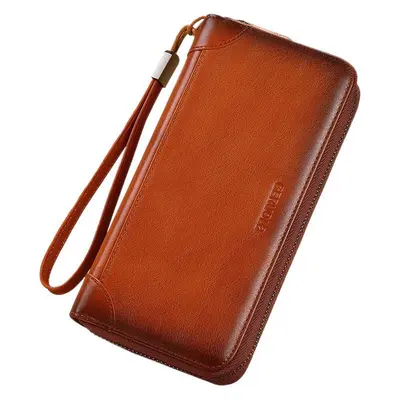 Long Men's Wallet, Genuine Leather Zip Clutch with Multiple Card Slots - 5