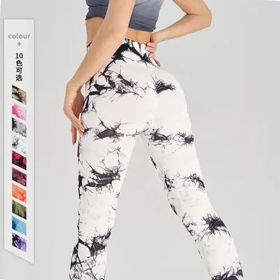 Nahtlose hochtaillierte Batik-Yogaleggings mit hoher Elastizität