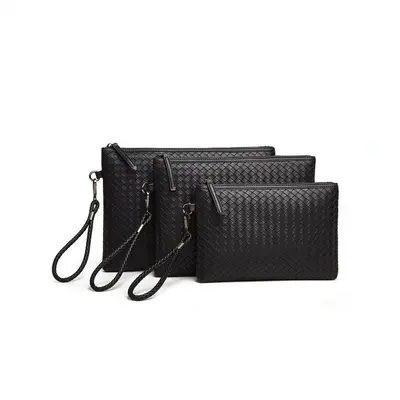 Men's Woven Clutch Bag, Soft Leather, Waterproof Zipper Wrist Bag - 6