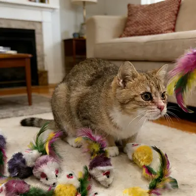 Colorful Feather Plush Mouse Cat Toy with Plastic Body - 3