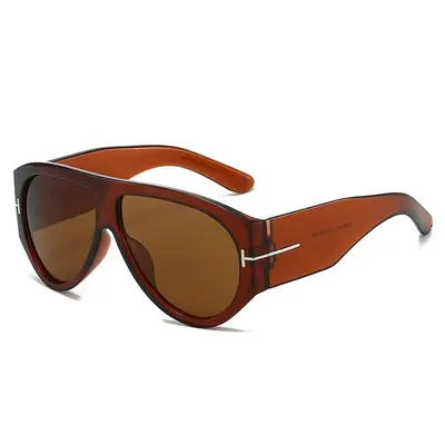 Oversized Pilot Sunglasses for Women, Black Frame, Brown Lens, UV Protection - 7
