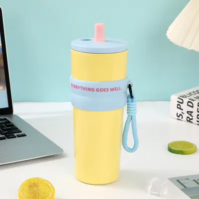 Taşıma Askılı Pipetli Termos Bardak 316 Paslanmaz Çelik Büyük Hacim 500ml - 9