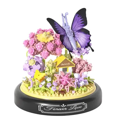 Viral Hot-Selling Home Decor Figurine Small Toy Assembly Building Blocks Micro Particle Building Blocks Sunflower Everlasting Flower Glass Dome