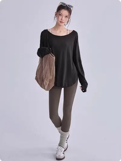Damen-Yogaoberteil locker, mit Rückendetail, schnelltrocknend, langärmlig - 5